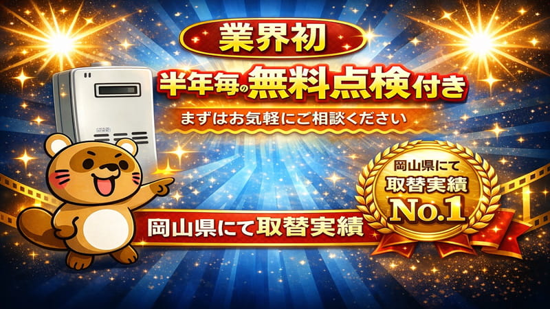 業界初半年ごとの無料点検付きまずはお気軽にご相談ください岡山県にて取替実績ナンバーワン